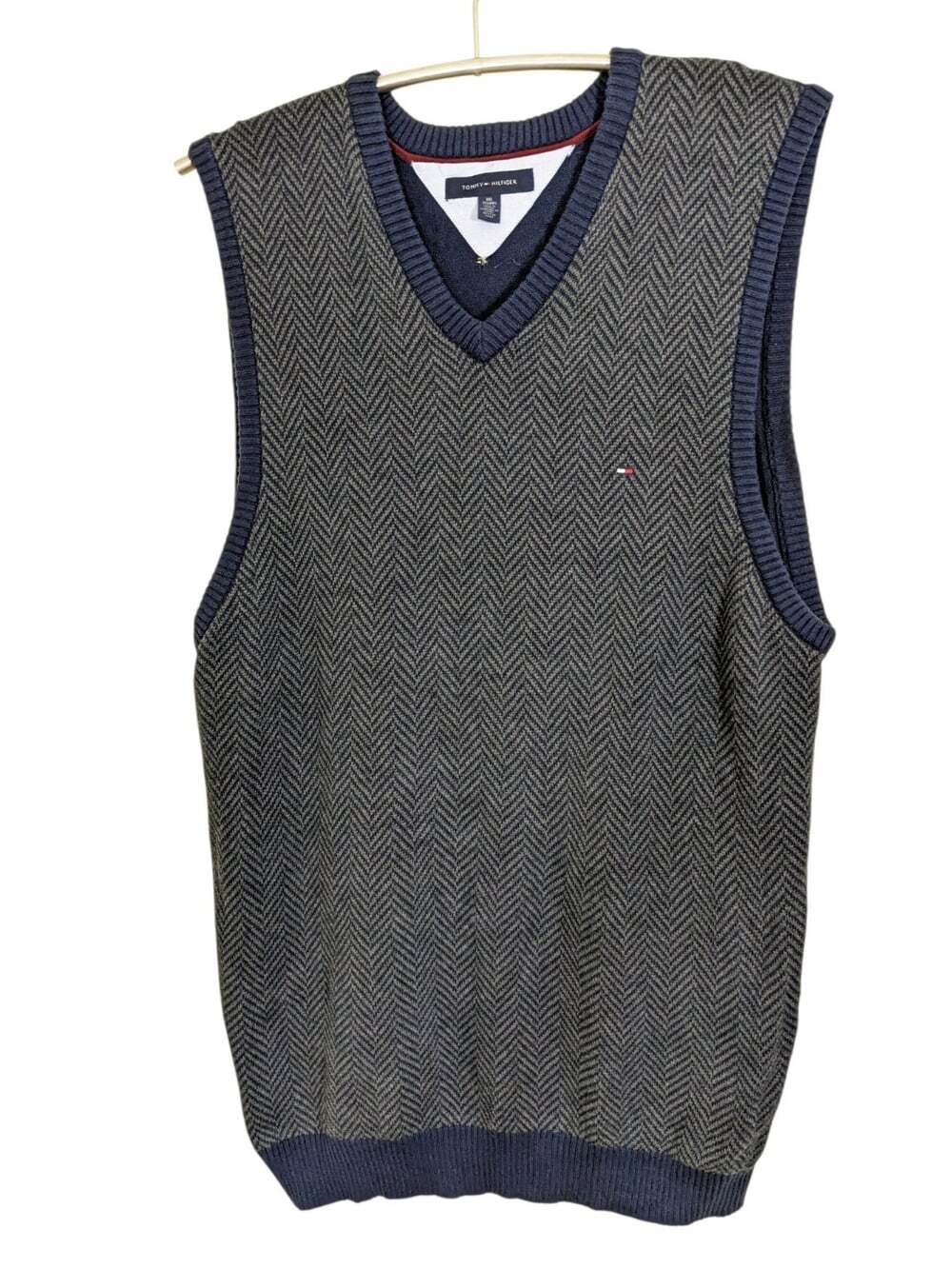 Vintage Tommy Hilfiger Golf Sweater Vest XXL Olive Herringbone Professor Preppy